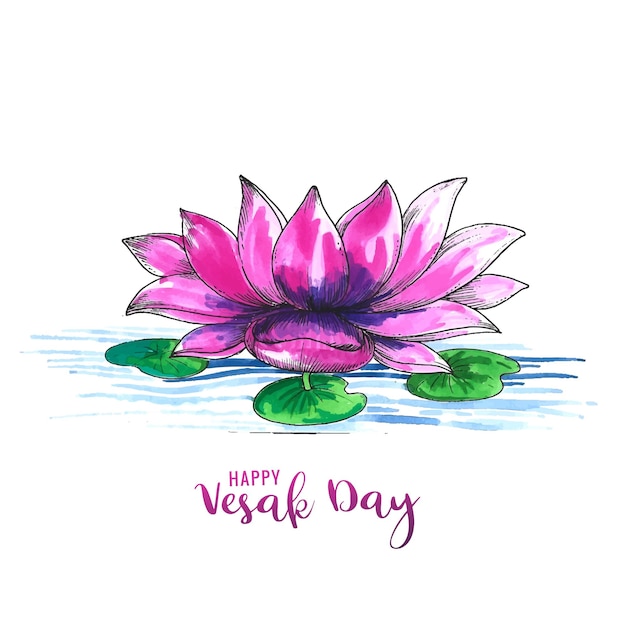 Gratis vector gelukkig vesak op lotusbloem wenskaart achtergrond