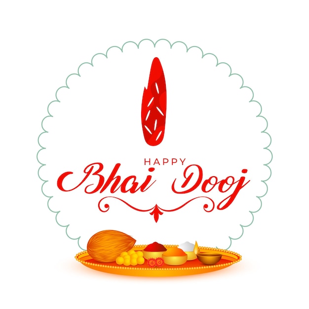 Gratis vector gelukkige bhai dooj feestelijke wenskaart met pooja thali ontwerpvector