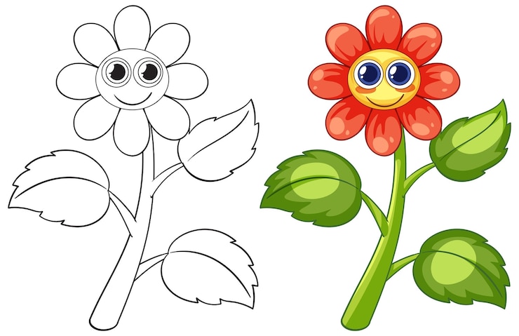 Gratis Vector gelukkige cartoon bloemen kleur illustratie