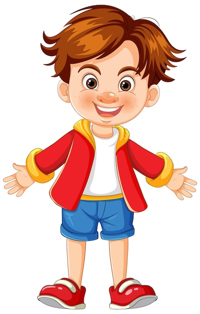 Gratis vector gelukkige cartoon jongen klaar voor avontuur