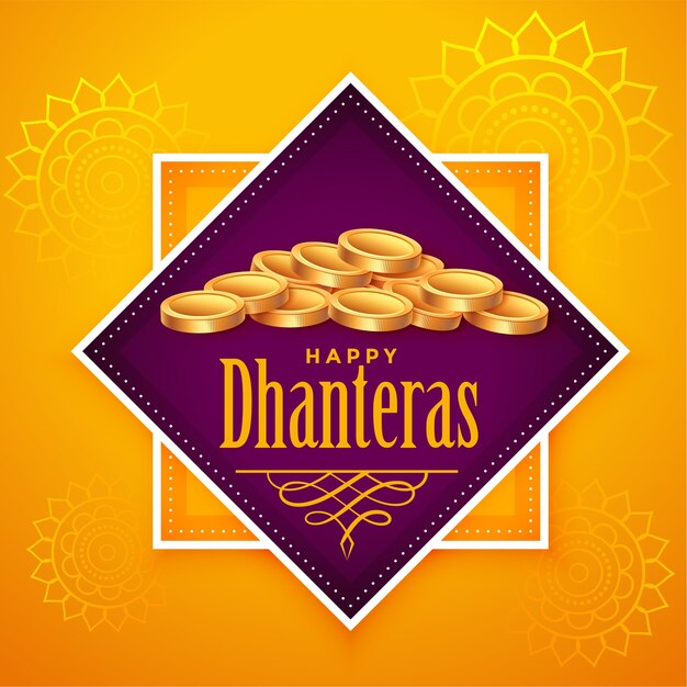 Gratis vector gelukkige dhanteras backgorund met veel gouden munten