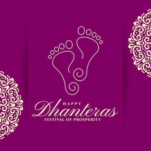 Gratis vector gelukkige dhanteras-wenskaart met godin charan voor goddelijke lichtvector