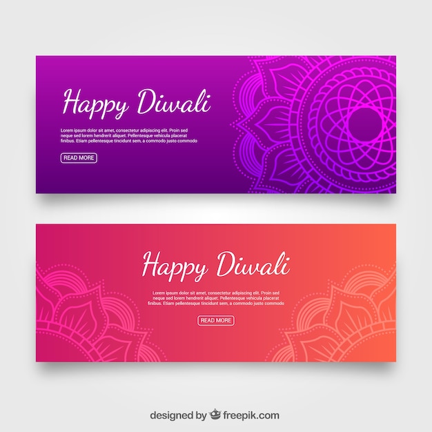 Gelukkige diwali banners met mandalas