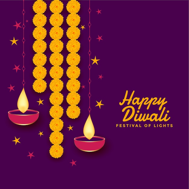 Gratis vector gelukkige diwali-decoratie met goudsbloembloem