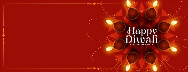 Gelukkige diwali festival diya banner met tekst ruimte