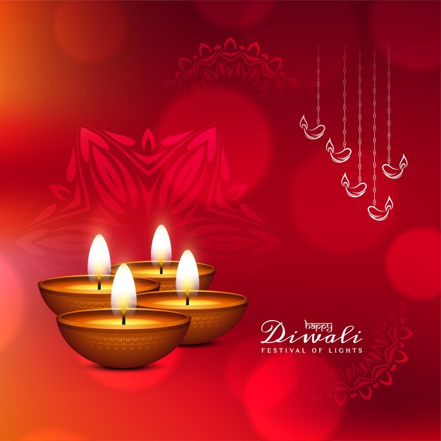 Gelukkige Diwali festival rode kleur bokeh stijl