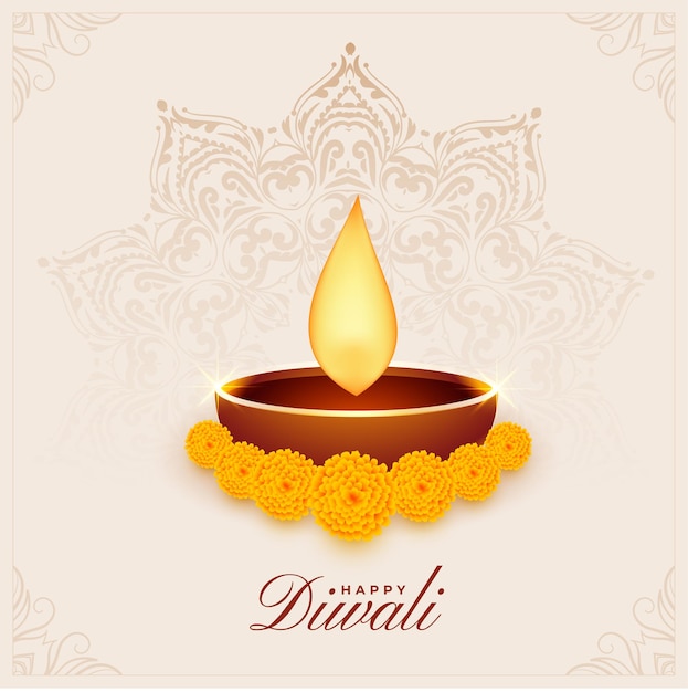 Gratis vector gelukkige diwali-festivalkaart met dia en bloemen