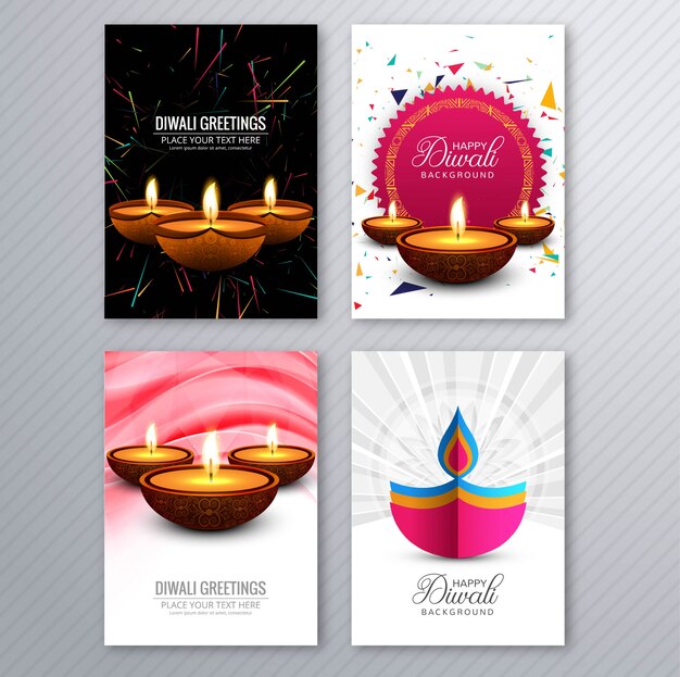 Gelukkige diwali kleurrijke brochure collectie vector