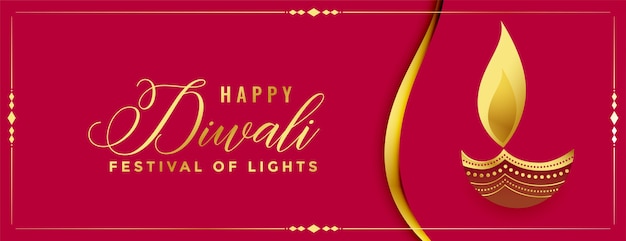 Gratis vector gelukkige diwali rode en gouden diya-banner