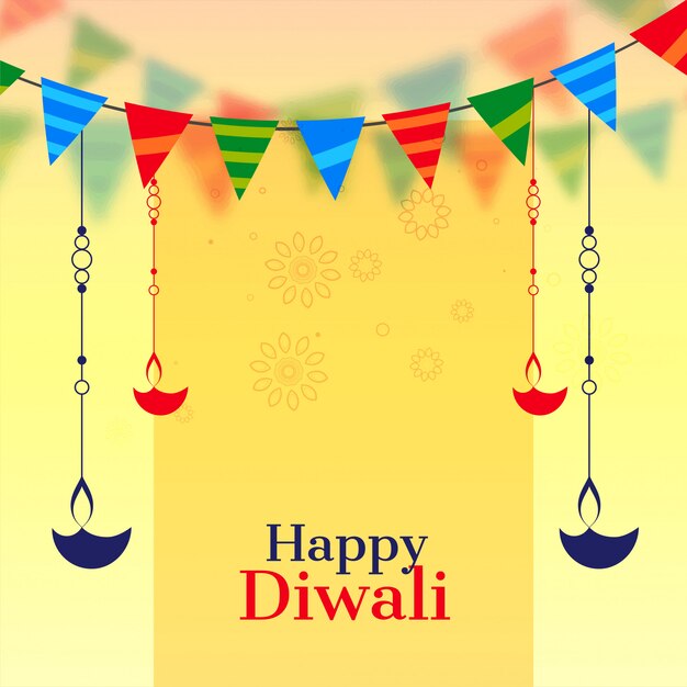 Gratis vector gelukkige diwali-vieringsachtergrond met het hangen van diya