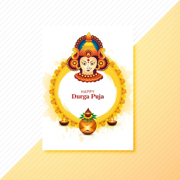 Gratis vector gelukkige durga puja religieuze indiase festival traditionele brochure kaart achtergrond