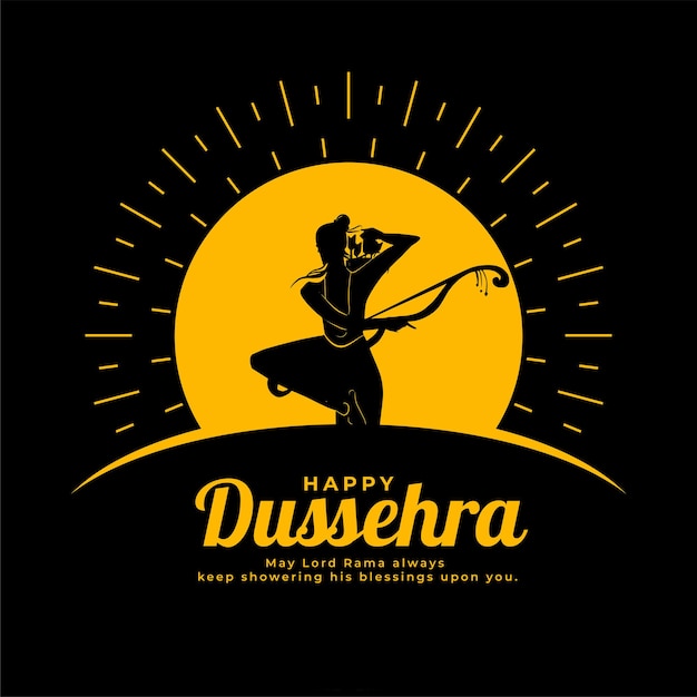 Gelukkige dussehra-festivalkaart met lord rama-silhouet