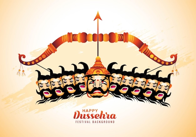 Gratis vector gelukkige dussehra-viering boze ravan met tien hoofdenkaartachtergrond