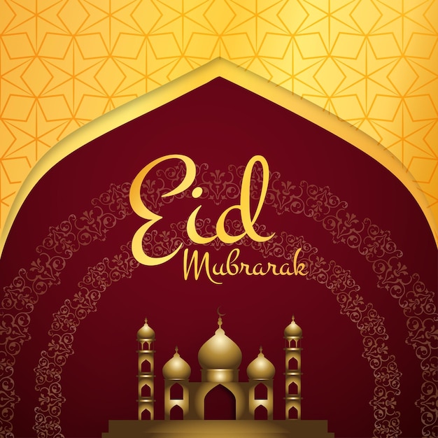 Gelukkige eid groeten gouden kastanjebruine achtergrond islamitische sociale media banner gratis vector
