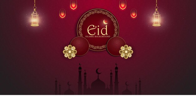 Gelukkige Eid Groeten Kastanjebruine Gouden Achtergrond Islamitische Sociale Media Banner Gratis Vector