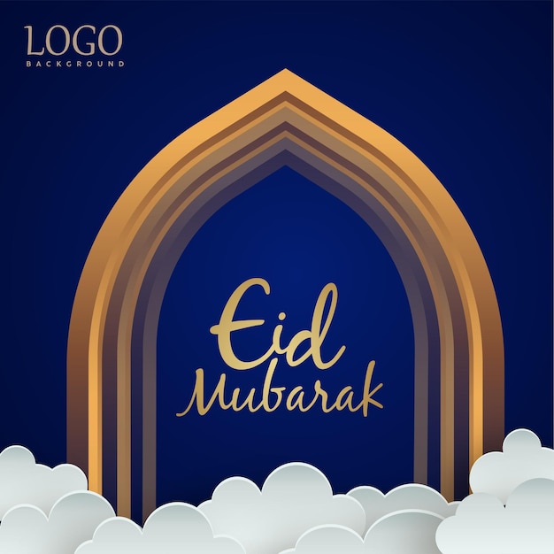 Gelukkige Eid-groeten Royal Blue Beige Achtergrond Islamitische Social Media Banner Gratis Vector