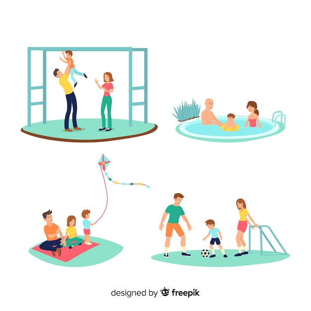 Gratis vector gelukkige familie buiten spelen