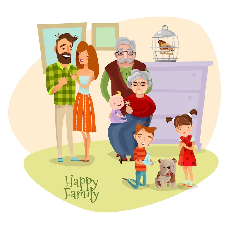 Gratis Vector gelukkige familie platte sjabloon