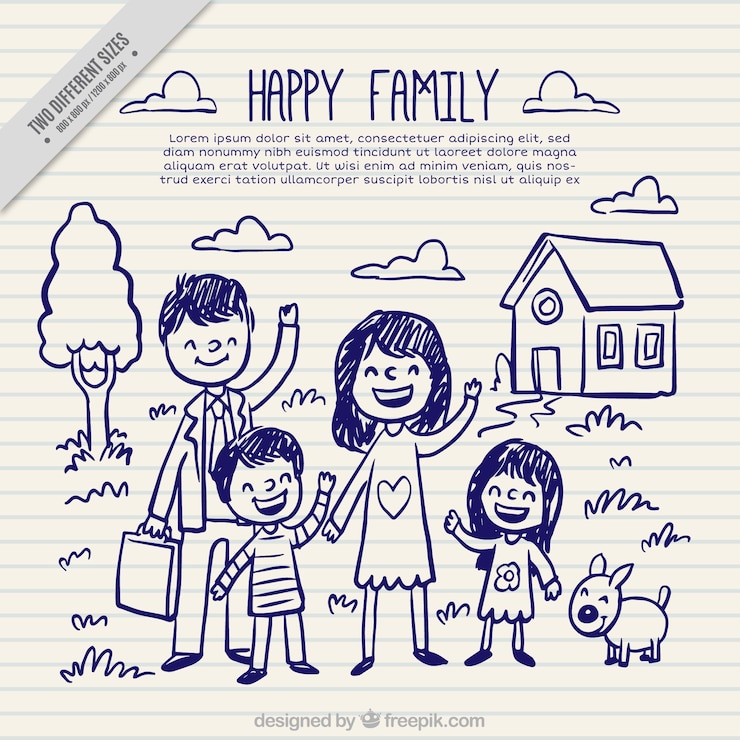 Gratis Vector gelukkige familie schetst achtergrond