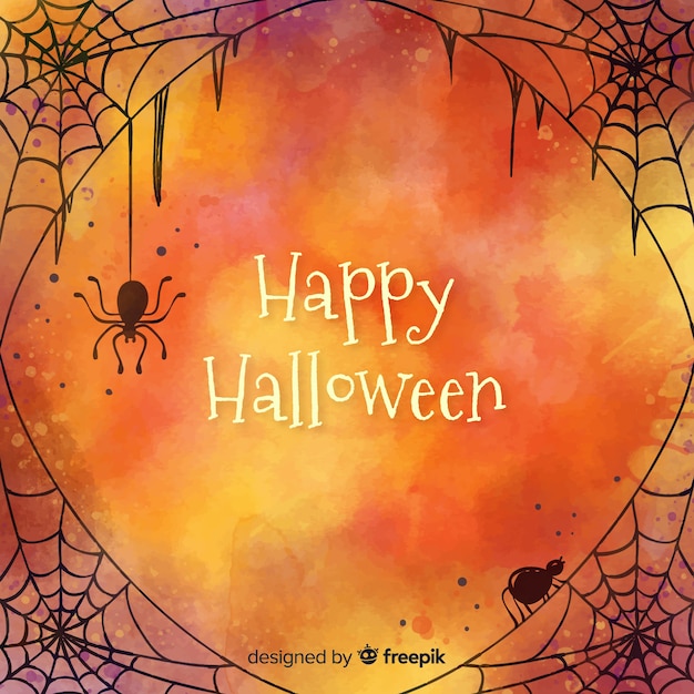 Gratis vector gelukkige halloween-achtergrond met ontworpen spinneweb