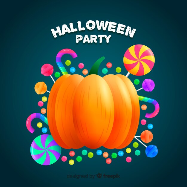 Gelukkige Halloween-achtergrond met pompoen en suikergoed