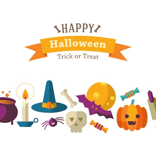 Gelukkige Halloween-achtergrond met vlakke pictogrammen