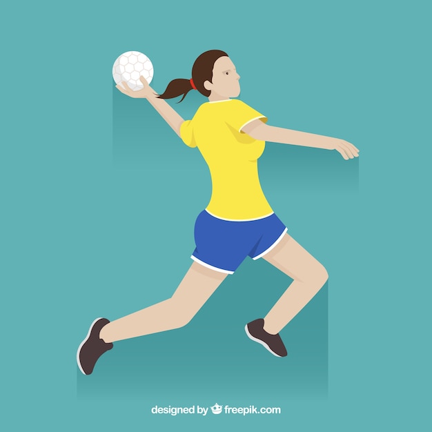 Gratis vector gelukkige handbalspeler met vlak ontwerp