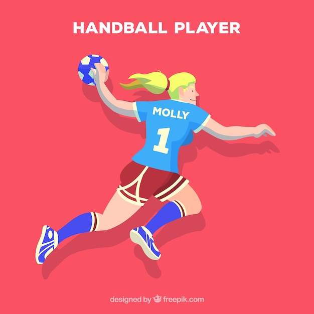 Gelukkige handbalspeler met vlak ontwerp