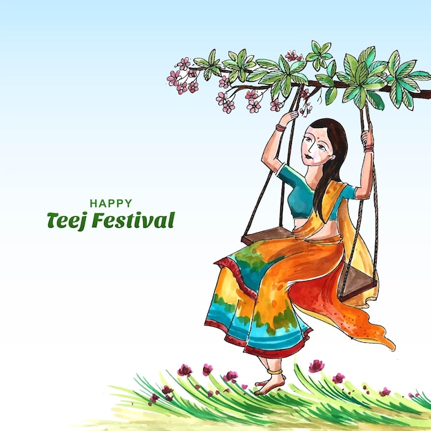 Gratis vector gelukkige hariyali teej indiase festivalkaart achtergrond