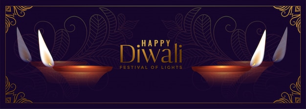 Gratis vector gelukkige het festivalbanner van diwali decoratieve diya