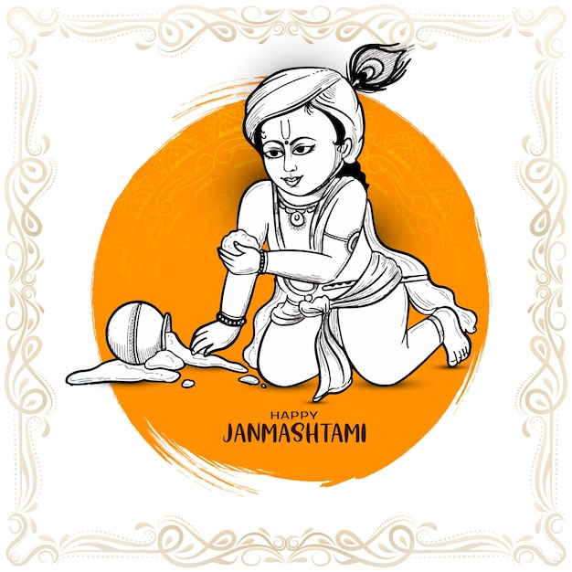 Gratis vector gelukkige janmashtami indische festivalviering met lord krishna-vector