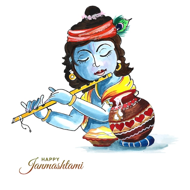 Gratis vector gelukkige janmashtami-wenskaartachtergrond