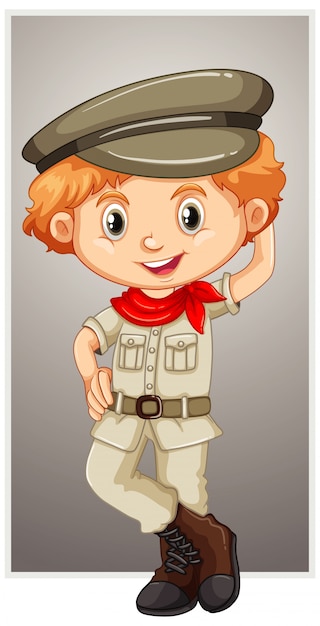 Gratis vector gelukkige jongen in safarikostuum