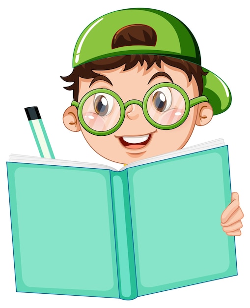 Gratis vector gelukkige jongen leesboek