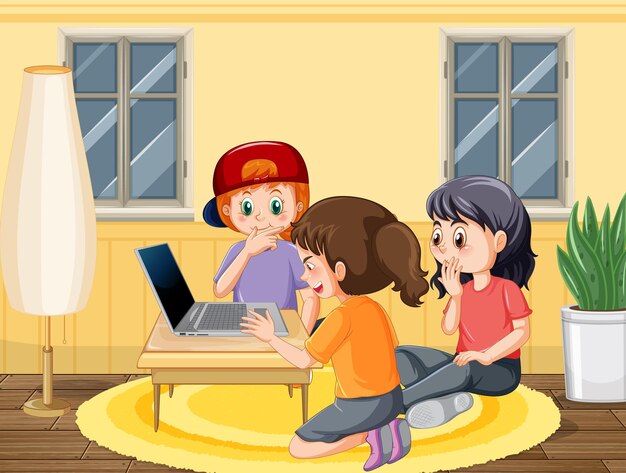 Gelukkige kinderen die thuis computeren