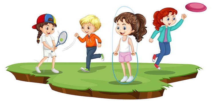 Gratis Vector gelukkige kinderen die verschillende sporten spelen