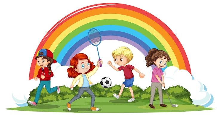 Gratis Vector gelukkige kinderen die verschillende sporten spelen