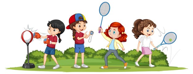 Gratis vector gelukkige kinderen die verschillende sporten spelen