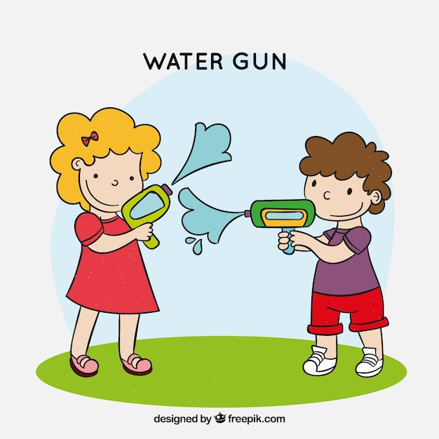 Gelukkige kinderen spelen met waterpistolen