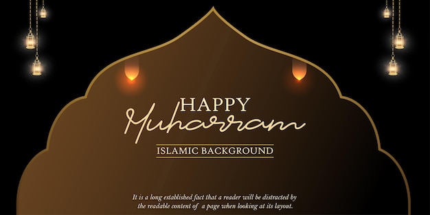 Gratis vector gelukkige muharram bruine zwarte achtergrond islamitische sociale media banner gratis vector