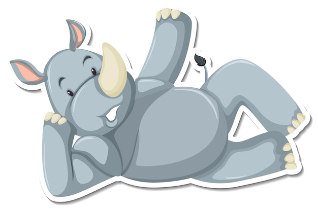 Gratis vector gelukkige neushoorn stripfiguur sticker