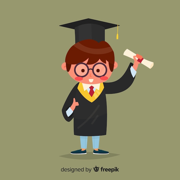 Gratis vector gelukkige student die met vlak ontwerp een diploma behaalt