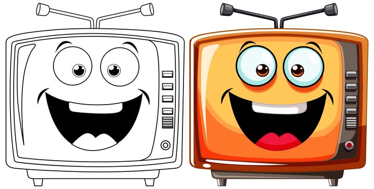 Gratis Vector gelukkige tekenfilmtelevisie met antennes
