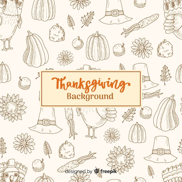 Gelukkige thanksgiving achtergrond met geschetste illustraties