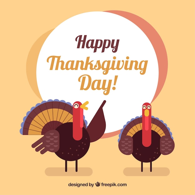 Gratis vector gelukkige thanksgiving day achtergrond met vriendelijke kalkoenen