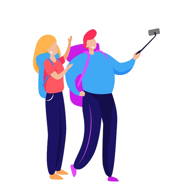 Gratis vector gelukkige toeristen die selfie nemen