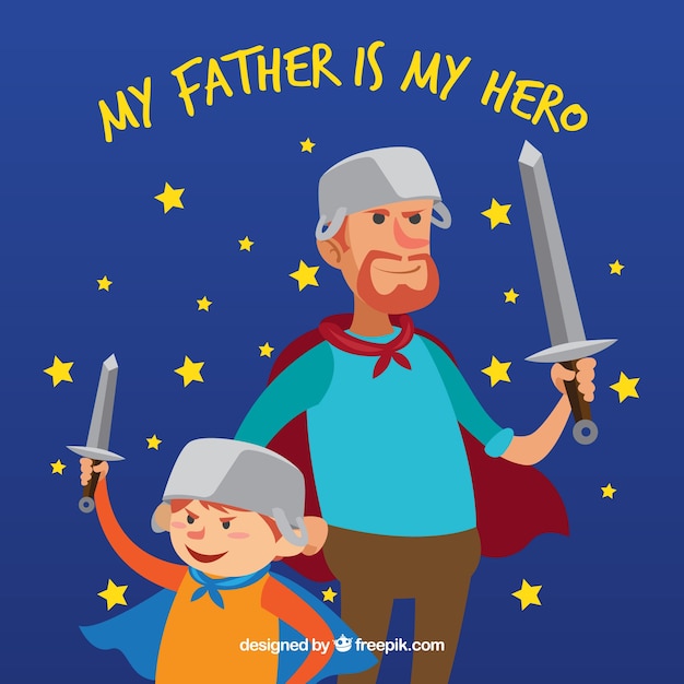 Gelukkige vaders dag achtergrond met superhelden familie