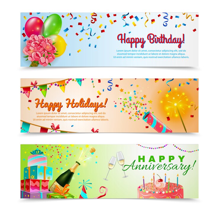 Gratis Vector gelukkige verjaardag jubileum viering banners set