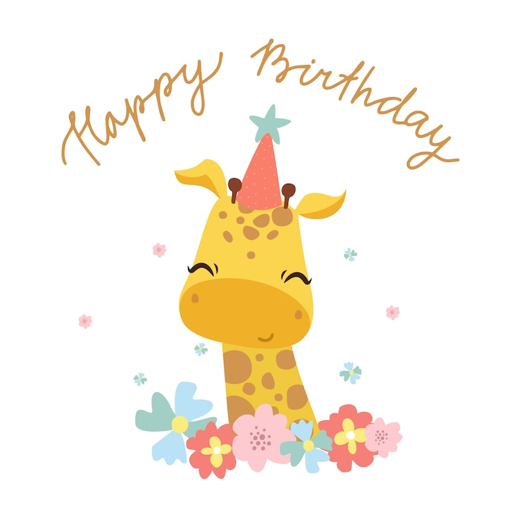 Gratis Vector gelukkige verjaardag-wenskaart met schattige giraf