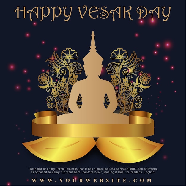 Gelukkige Vesak Groeten Blauwe Gouden Achtergrond Social Media Design Banner Gratis Vector